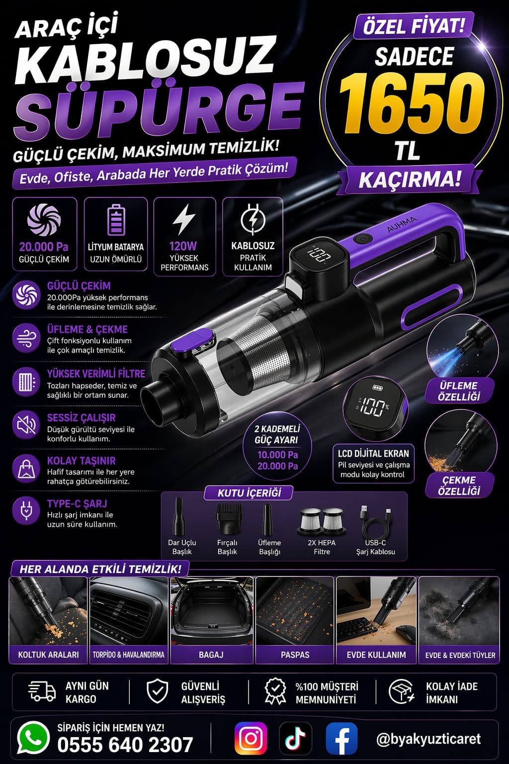 Araç İçi Kablosuz Robot Süpürge
