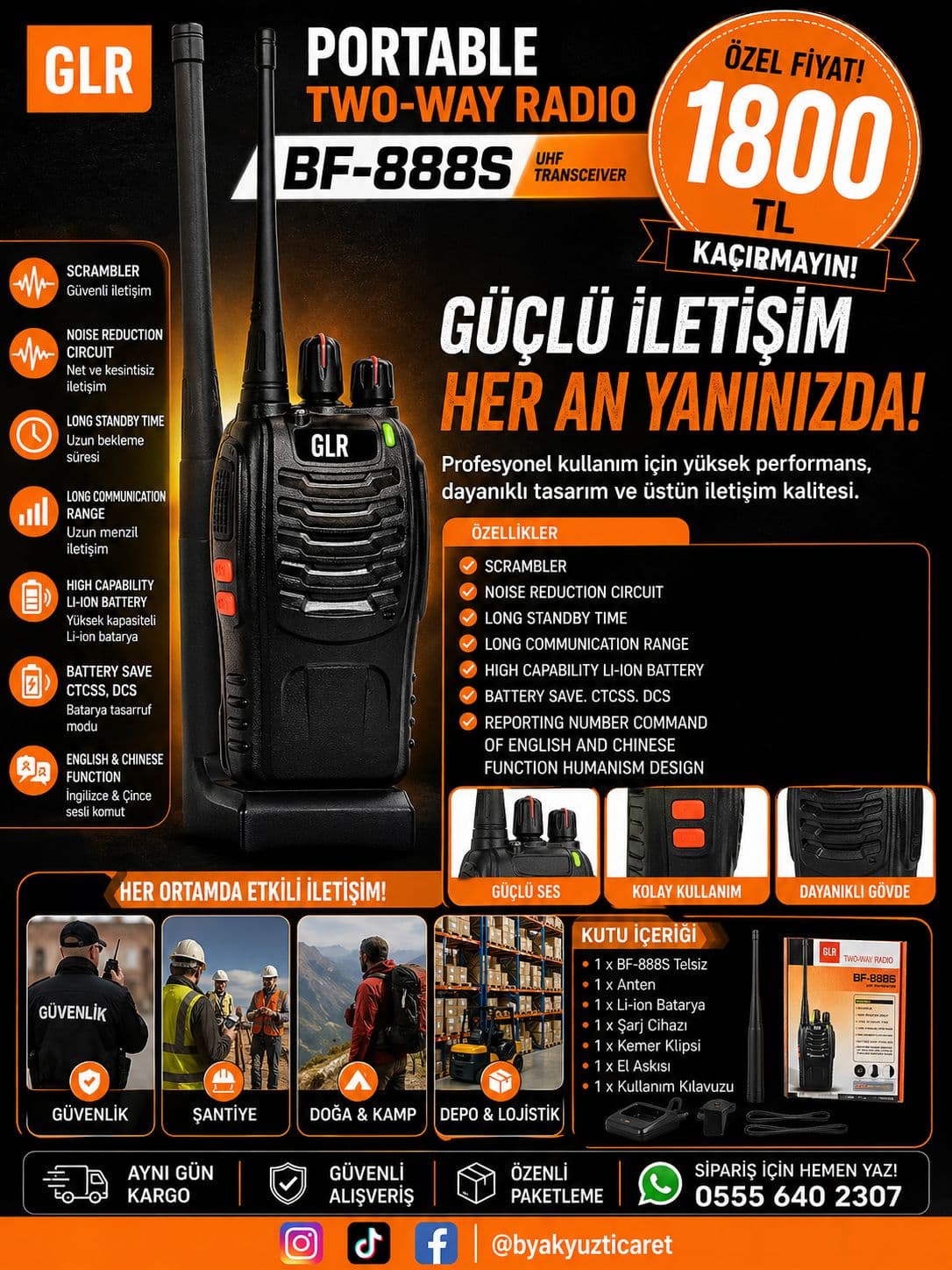 Taşınabilir El Telsizi  GLR BF-888S (2'li Set)