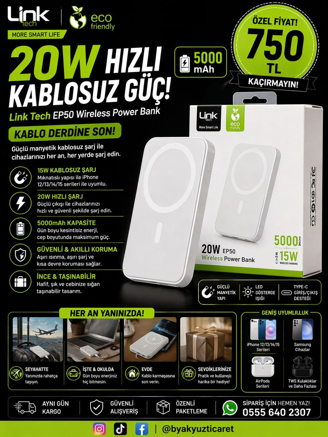 Kablosuz Powerbank Link Tech EP50 5000mAH